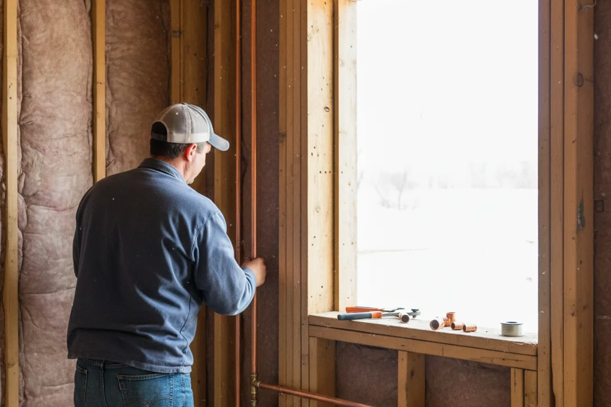 Licensed plumber running new copper supply lines in a Lindstrom home